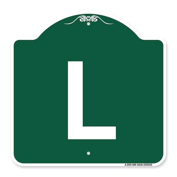 Signmission Designer Series Sign-Sign W/ Letter L, Green & White Aluminum Sign, 18" x 18", GW-1818-22942 A-DES-GW-1818-22942 - main